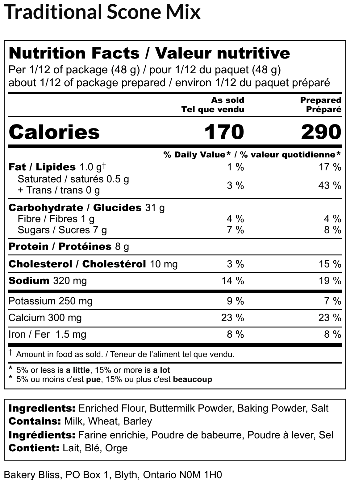 Nutrition facts label for Traditional Scone Mix